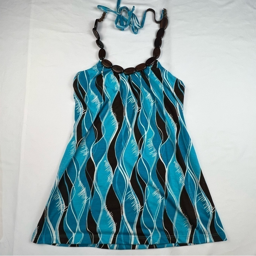 L8teR Women’s Halter Top - Wooden Beads -Blue/Brown NWT Medium - Vintage